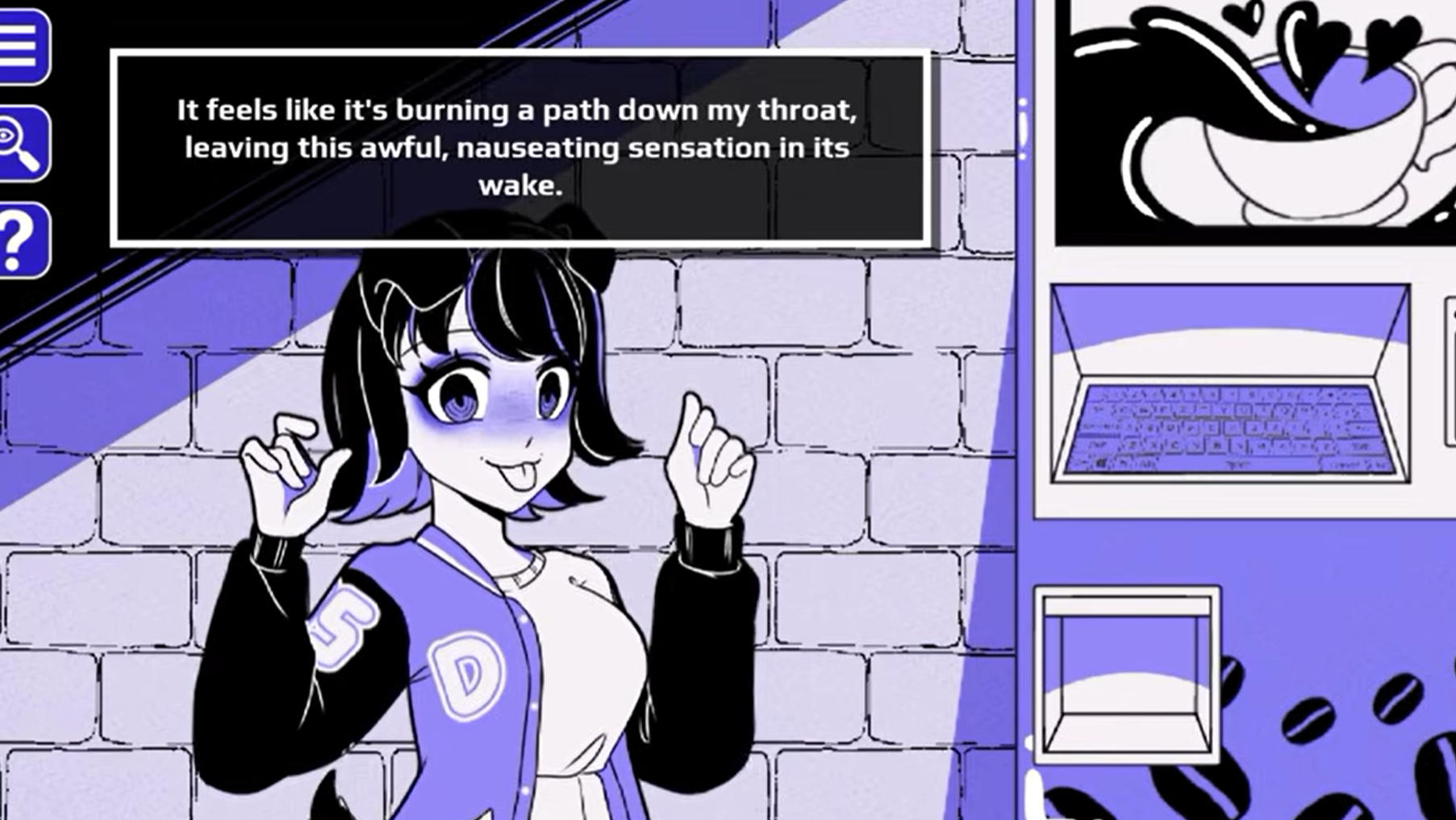 Mysterious girl reacting to a drink in Anomalous Coffee Machine
