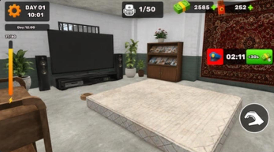 Colchão da cela e relógio em Dig Out Prison Escape Simulator