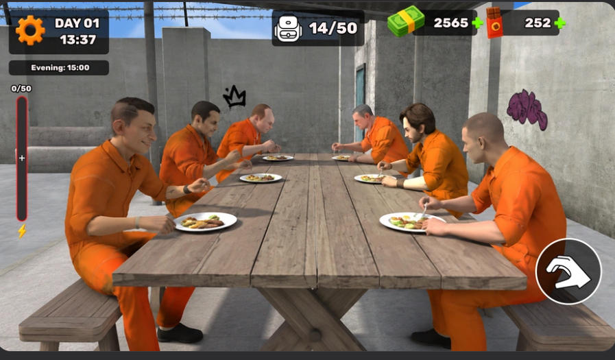 Prisioneiros reunidos no pátio em Dig Out Prison Escape Simulator