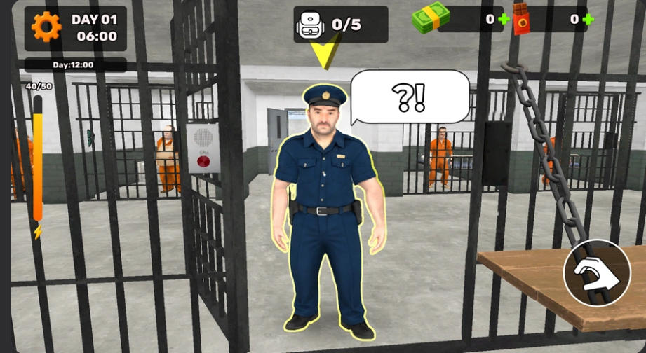Guarda inspecionando as celas em Dig Out Prison Escape Simulator