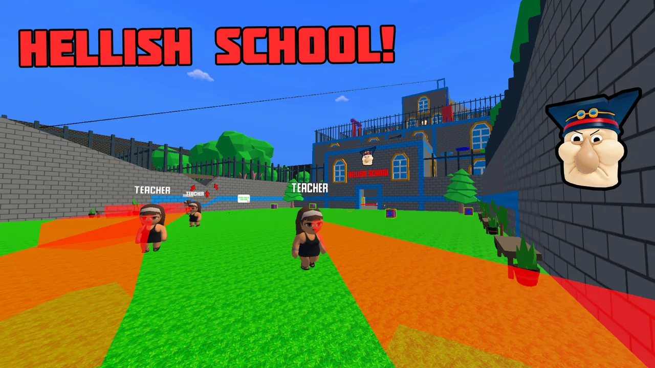 Escape from School: Mr. MeanieHead! school yard with teachers and highlighted watch areas