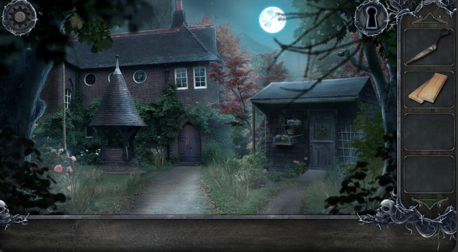 Escape The Haunted Manorの月夜の屋敷と中庭