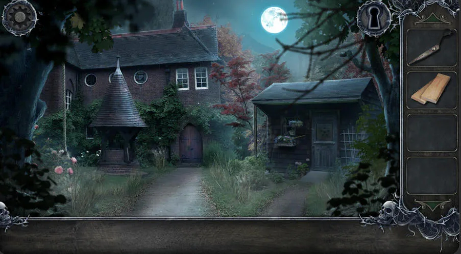 Escape The Haunted Manorの月夜の屋敷と中庭