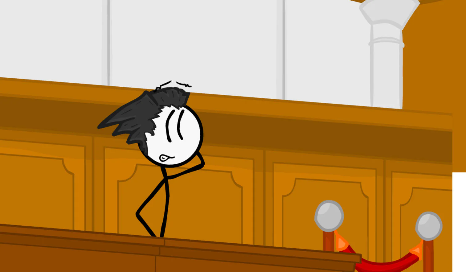 Henry Stickmin no tribunal em Escaping the Prison