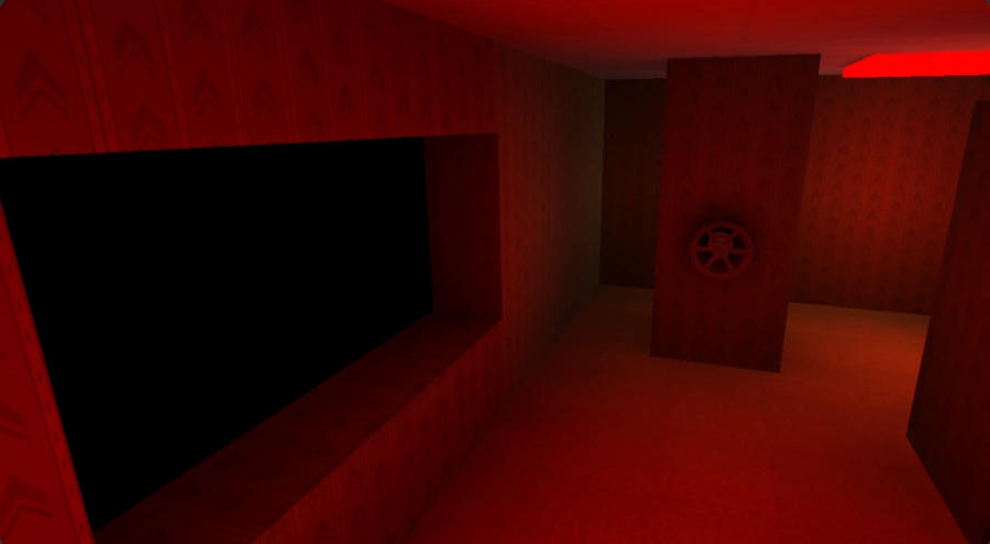 Exit the Backrooms Level 0の赤い照明下にあるバルブ