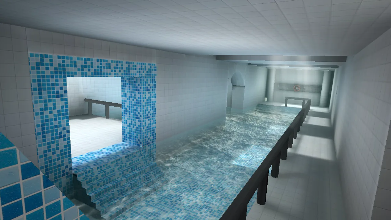 Exit the Backrooms Level 37 flooded corridor and stairs