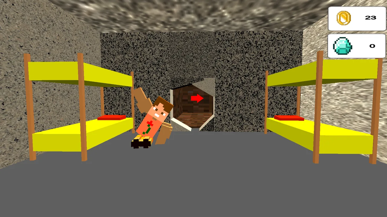 Leave 2: Escape from Prison cell with bunk beds, a character, and an opening in the wall