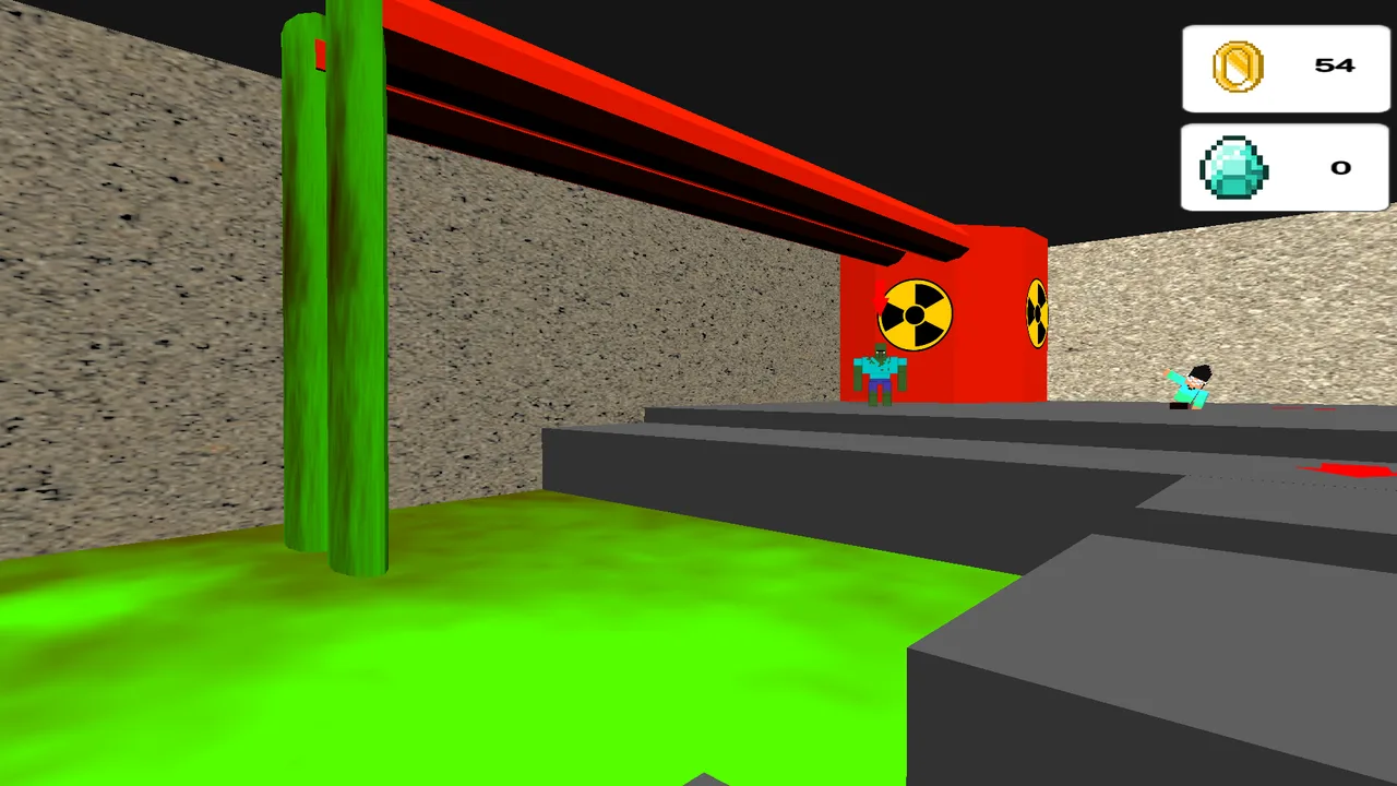 Leave 2: Escape from Prison platforms above green liquid beside a radiation warning sign