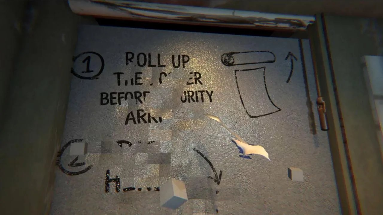 Prison Spoon Escape wall note with written instructions and a drawn arrow
