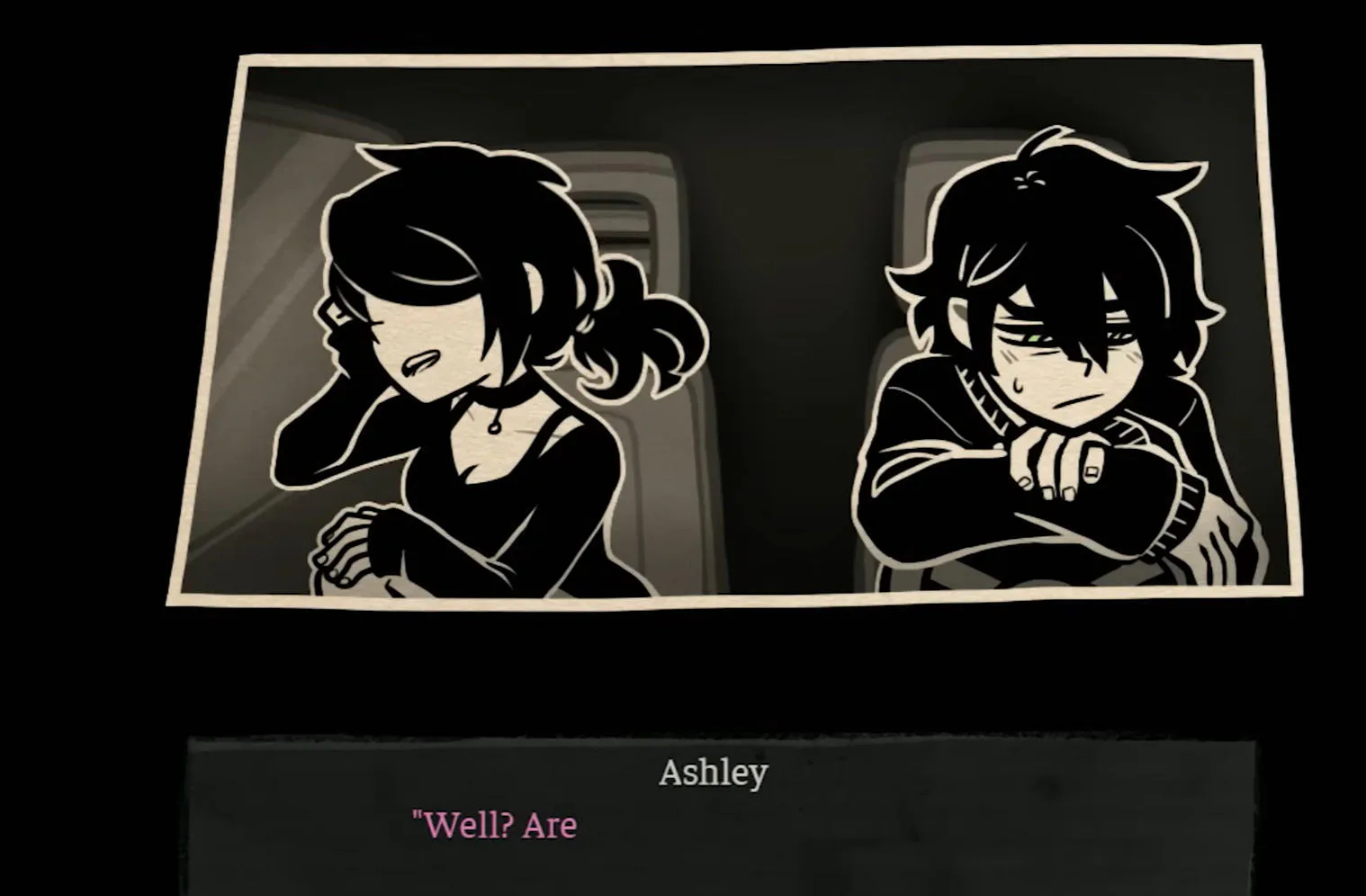 Diálogo entre Andrew e Ashley em The Coffin of Andy and Leyley