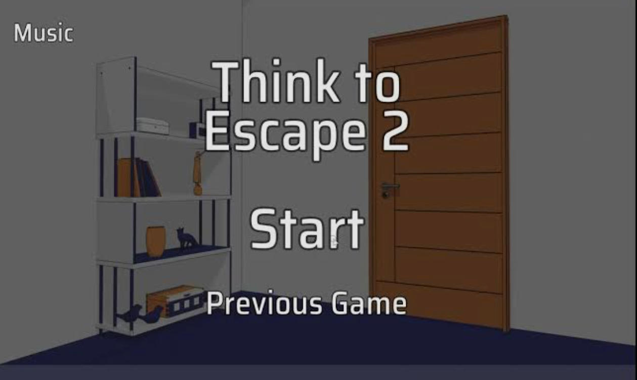 Habitación cerrada de Think to Escape 2 con estantería y puerta de madera