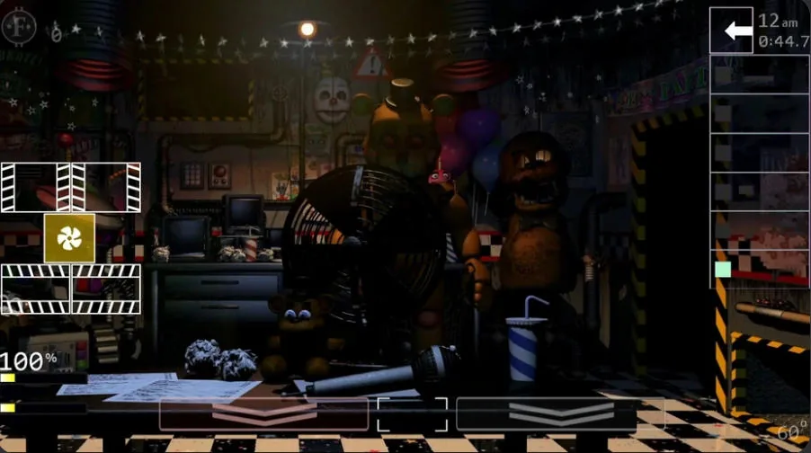 FNAF Ultimate Custom Night office view with animatronics and vent panel